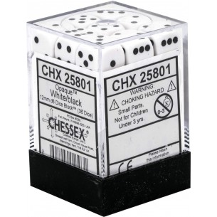 Chessex - Set 36 Dadi da 12mm - Opaque White/Black 2