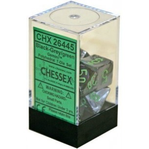 Chessex - Set 7 Dadi - Gemini Black/Grey/Green 2