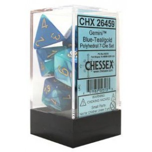 Chessex - Set 7 Dadi - Gemini Blue/Teal/Gold 2