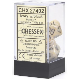 Chessex - Set 7 Dadi - Marble Ivory/Black 2