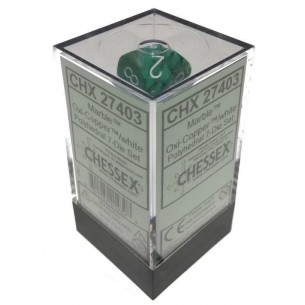 Chessex - Set 7 Dadi - Marble Oxi‑Copper/White 2