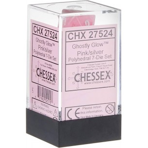 Chessex - Set 7 Dadi - Ghostly Glow Pink/Silver 2