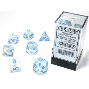 Chessex - Set 7 Dadi - Borealis Luminary Icicle/White Blue 2