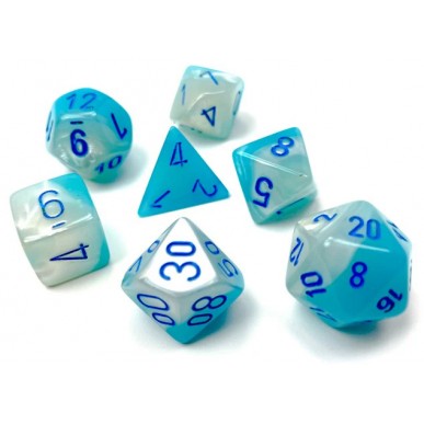 Chessex - Set 7 Dadi - Gemini Luminary Pearl Turquoise/White/Blue