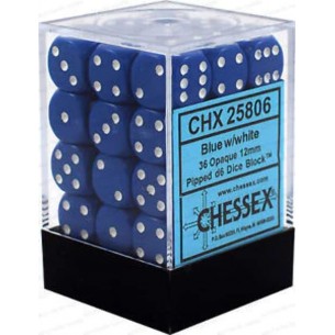Chessex - Set 36 Dadi da 12mm - Opaque Blue/White 2