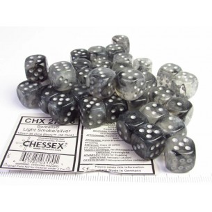 Chessex - Set 36 Dadi da 12mm - Borealis Luminary Light Smoke/Silver