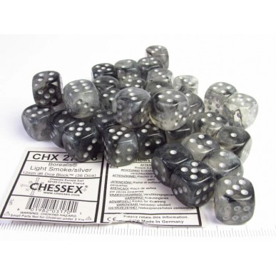 Chessex - Set 36 Dadi da 12mm - Borealis Luminary Light Smoke/Silver