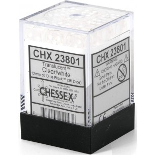 Chessex - Set 36 Dadi da 12mm - Translucent Clear/White 2