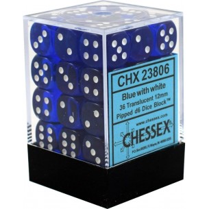 Chessex - Set 36 Dadi da 12mm - Translucent Blue/White 2