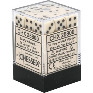 Chessex - Set 36 Dadi da 12mm - Opaque Ivory/Black 2