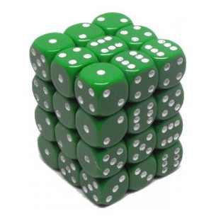 Chessex - Set 36 Dadi da 12mm - Opaque Green/White