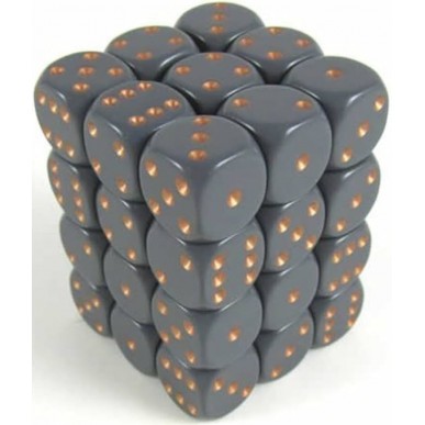 Chessex - Set 36 Dadi da 12mm - Opaque Dark Grey/Copper