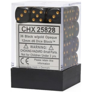 Chessex - Set 36 Dadi da 12mm - Opaque Black/Gold 2