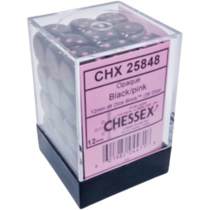 Chessex - Set 36 Dadi da 12mm - Opaque Black/Pink 2