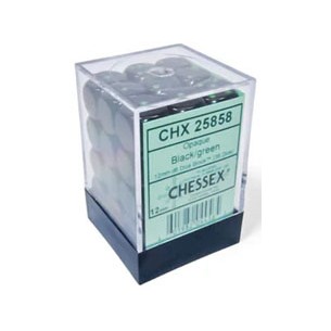 Chessex - Set 36 Dadi da 12mm - Opaque Black/Green 2