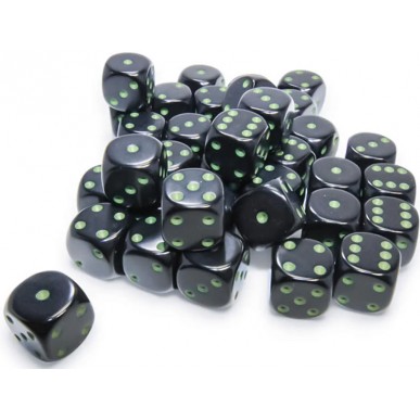 Chessex - Set 36 Dadi da 12mm - Opaque Black/Green