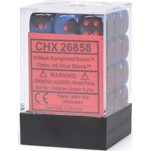 Chessex - Set 36 Dadi da 12mm - Gemini Black/Starlight/Red 2