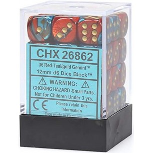 Chessex - Set 36 Dadi da 12mm - Gemini Red/Teal/Gold 2