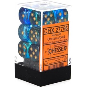 Chessex - Set 12 Dadi da 16mm - Nebula Oceanic/Gold 2