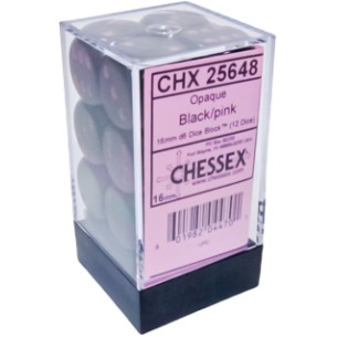 Chessex - Set 12 Dadi da 16mm - Opaque Black/Pink 2