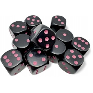 Chessex - Set 12 Dadi da 16mm - Opaque Black/Pink