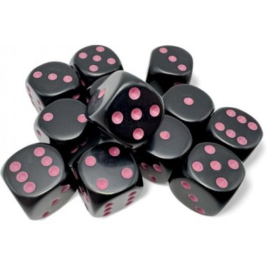 Chessex - Set 12 Dadi da 16mm - Opaque Black/Pink