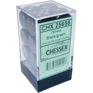 Chessex - Set 12 Dadi da 16mm - Opaque Black/Green 2