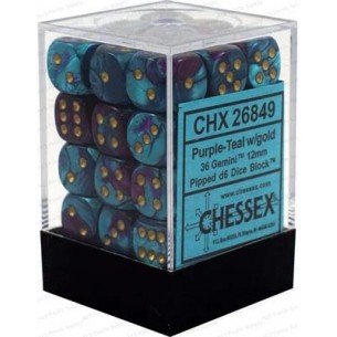 Chessex - Set 36 Dadi da 12mm - Gemini Purple/Teal/Gold 2