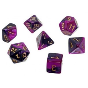 Chessex - Set 7 Mini Dadi - Gemini Black/Purple/Gold
