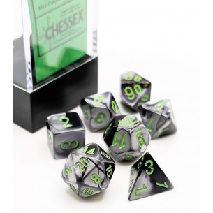 Chessex - Set 7 Mini Dadi - Gemini Black/Grey/Green 2