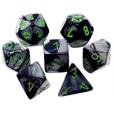 Chessex - Set 7 Mini Dadi - Gemini Black/Grey/Green