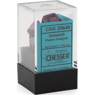 Chessex - Set 7 Mini Dadi - Gemini Purple/Teal/Gold 2