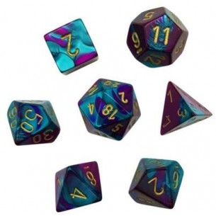 Chessex - Set 7 Mini Dadi - Gemini Purple/Teal/Gold