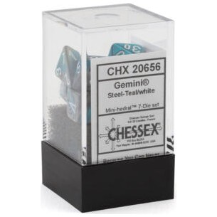 Chessex - Set 7 Mini Dadi - Gemini Steel/Teal/White 2