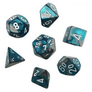 Chessex - Set 7 Mini Dadi - Gemini Steel/Teal/White