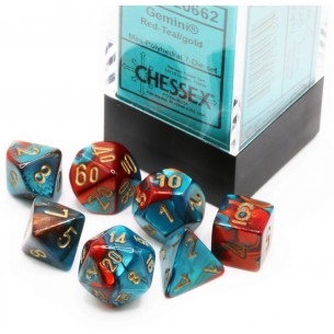 Chessex - Set 7 Mini Dadi - Gemini Red/Teal/Gold 2