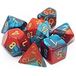 Chessex - Set 7 Mini Dadi - Gemini Red/Teal/Gold