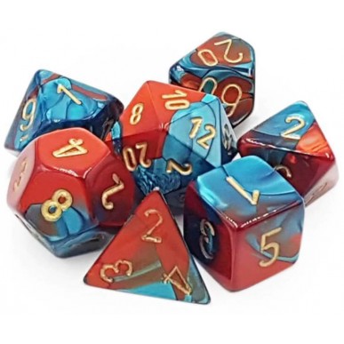 Chessex - Set 7 Mini Dadi - Gemini Red/Teal/Gold