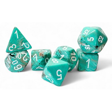 Chessex - Set 7 Dadi Mega Hedral - Marble Oxi-Copper/White