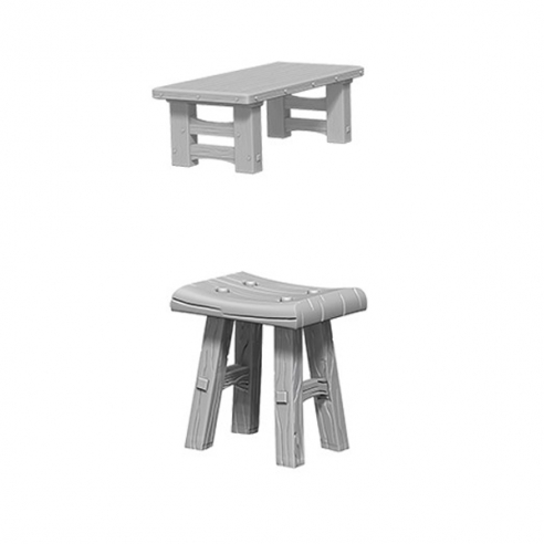 Deep Cuts Miniatures - Wooden Table & Stools Miniature