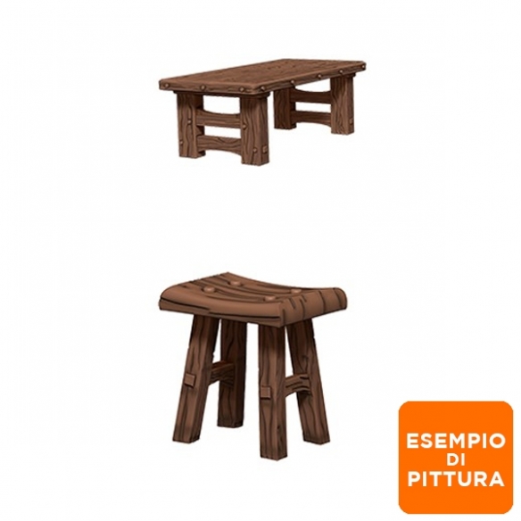 Deep Cuts Miniatures - Wooden Table & Stools Miniature