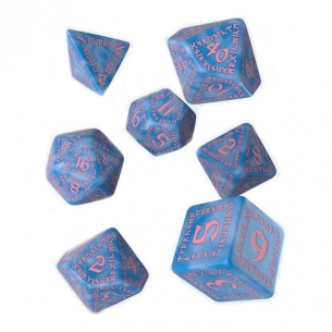 Q Workshop - Set di 7 Dadi misti - Runic Azzurro e Rosa Dadi 2