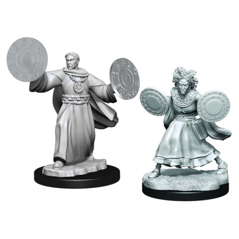 Critical Role Unpainted Miniatures - Human Male Graviturgy Wizard and Human Female Chronurgy Wizard Miniature Dungeons & Dragons