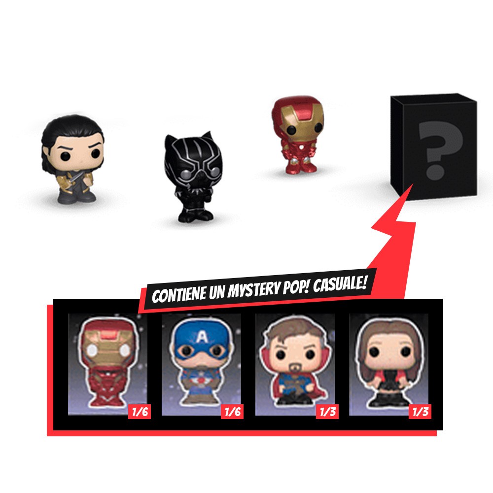 Funko Bitty Pop! Marvel - Loki, Black Panther, Iron Man & Mystery